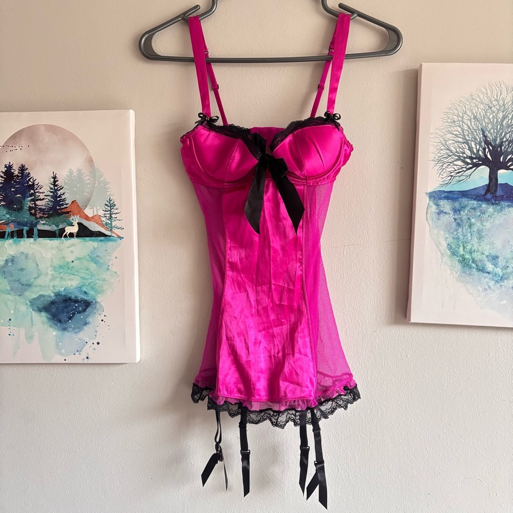 La SENZA Fuchsia Chemise with Black Lace XS